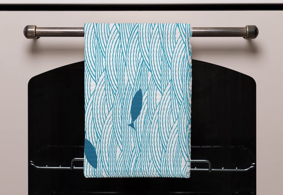 image 1 of Waves & Fish (Kitchen Towel)