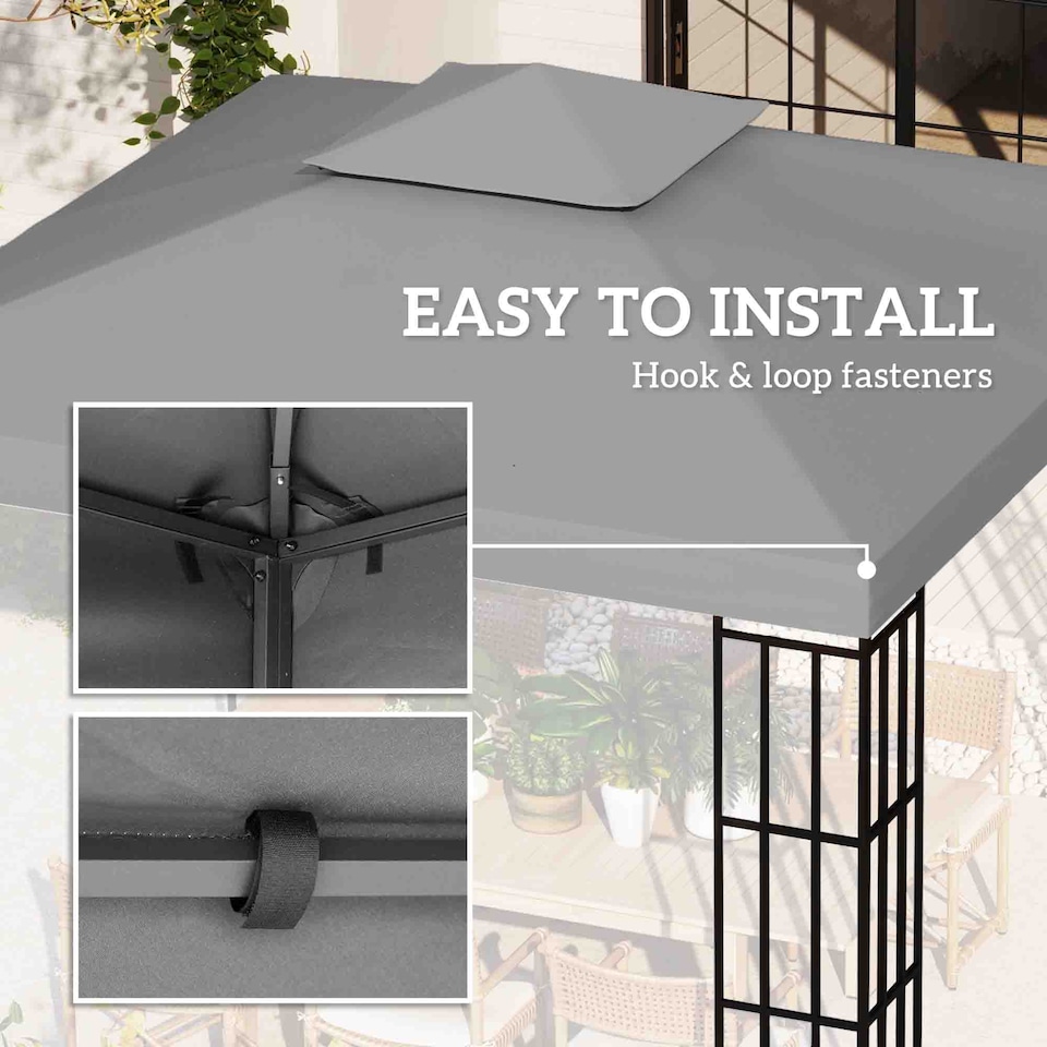 image 1 of Outsunny 3 x 3m Gazebo Canopy Roof Replacement Top Cover Spare Part Light Grey Top Cover Only