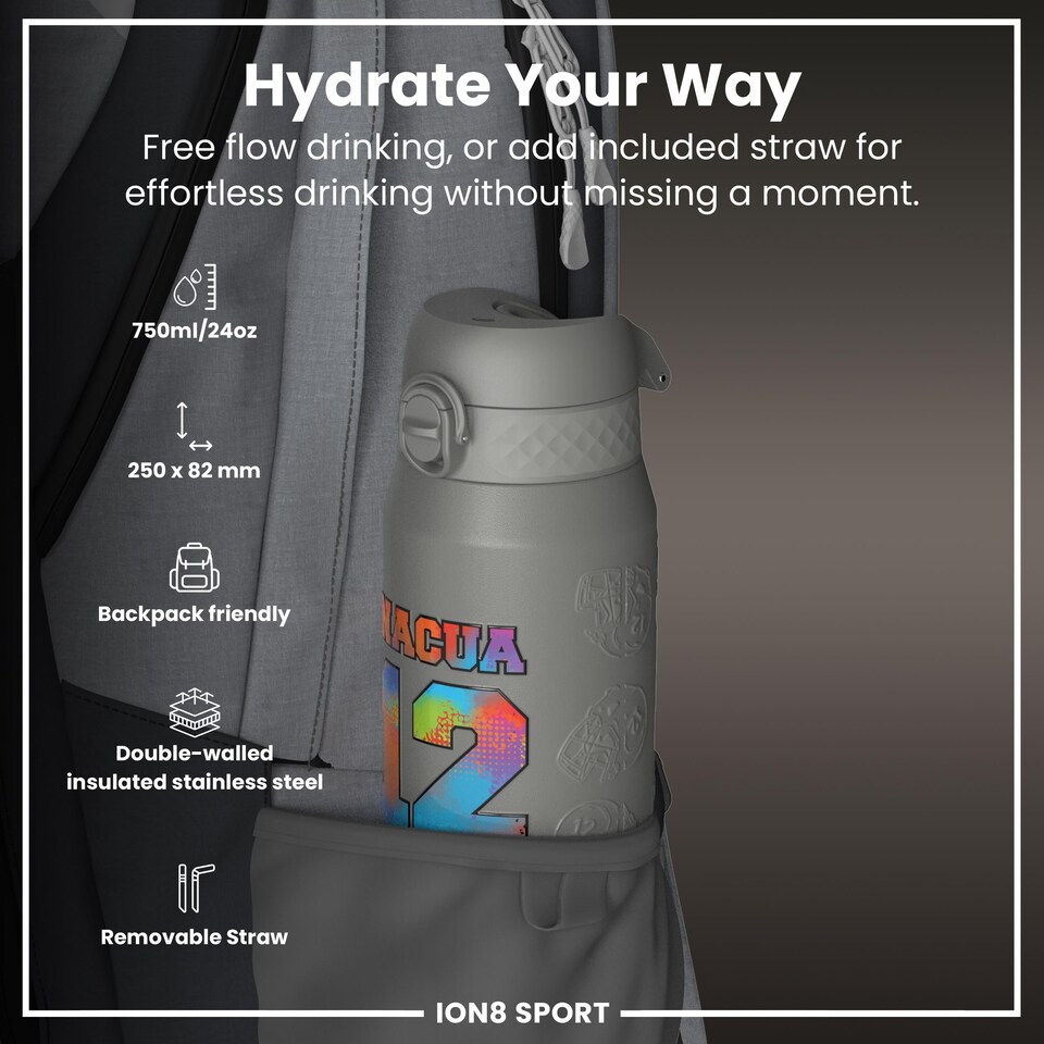 image 1 of NFL x Sports, Vacuum Insulated Steel Bottle, Series, 750ml (24oz) | Grey | NFLPA Signature Puka Nacua | One Size