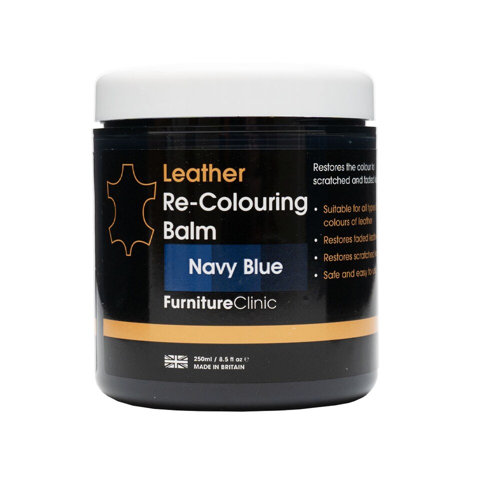image 1 of Furniture Clinic Leather Recolouring Balm (Navy Blue) - Colour Restorer for Sofas, Chairs, Car Seats & More - Covers Scratches, Scuffs & Fading - 16 Shades Available