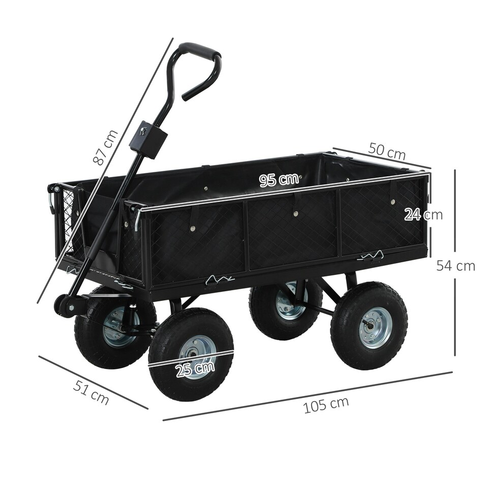 image 1 of Outsunny Garden Cart with Removable Liner, Quick-Release Sides