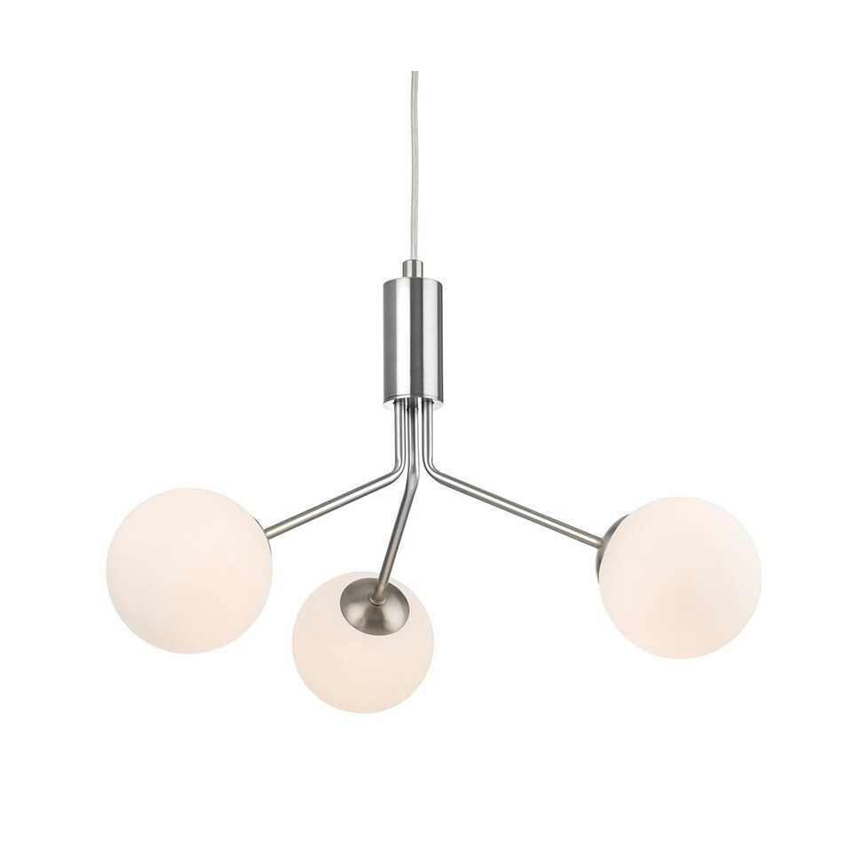 Montana 3 Light Globe Fitting Brushed Steel with Opal White Glass