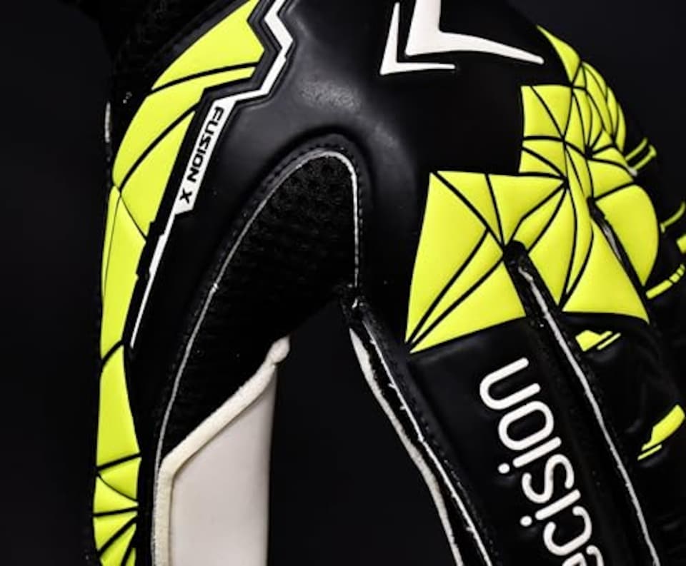 image 1 of Precision Training Fusion X Flat Cut Finger Protect Football Adult's Goalkeeper Gloves, Black, 9