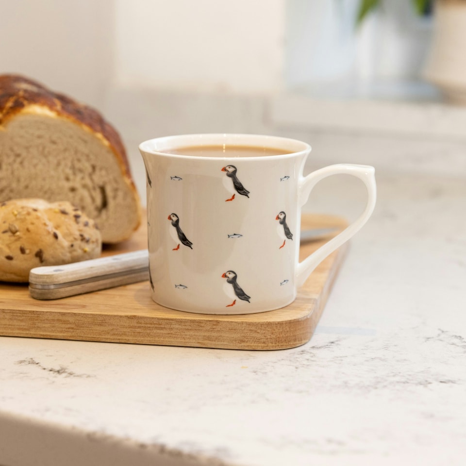 image 1 of KitchenCraft Fluted Fine Bone China Puffin Mug | White
