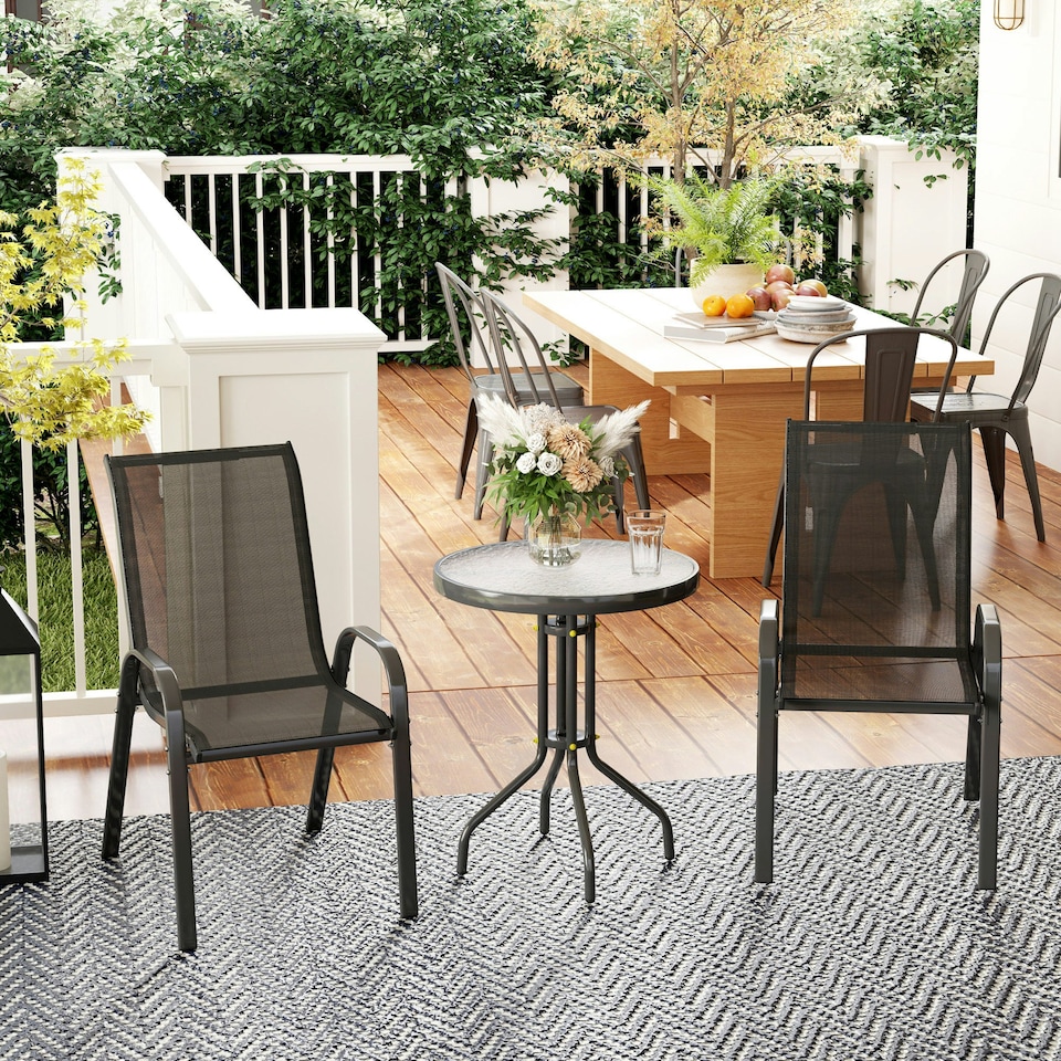 image 1 of Outsunny Garden Bistro Set, Small Garden Set w/ Stackable Chairs