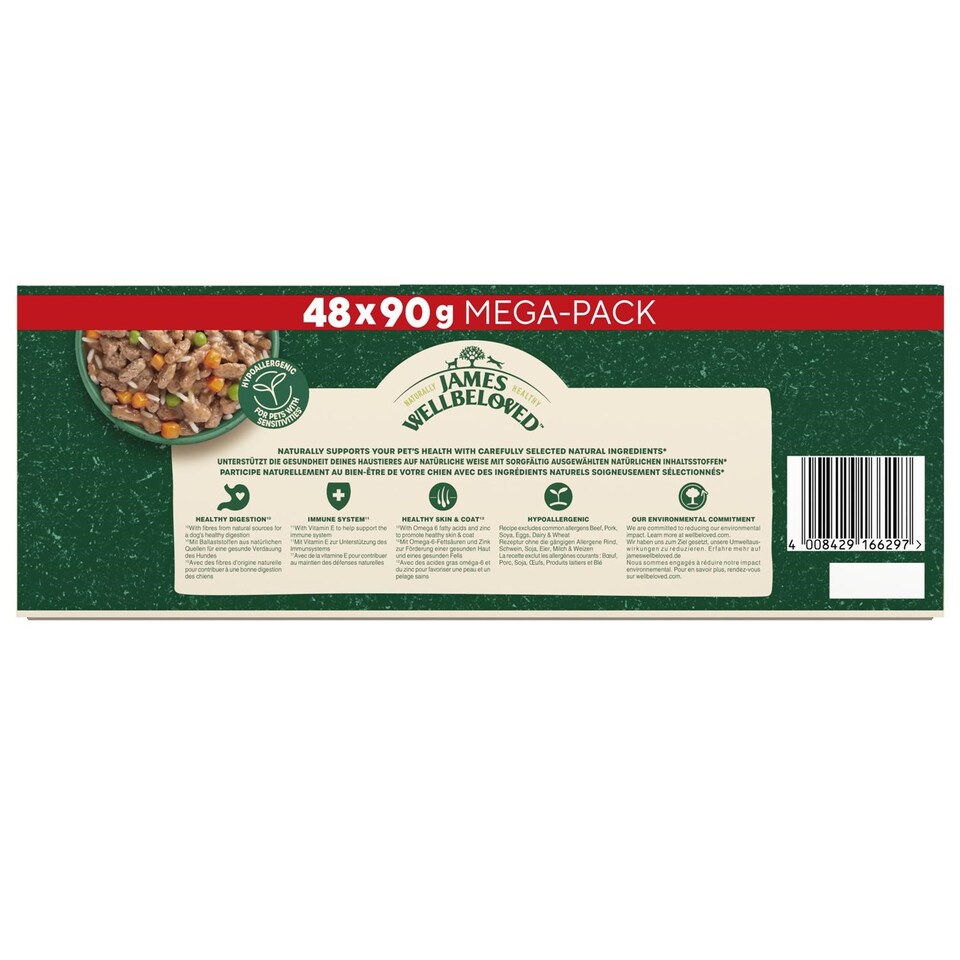 image 1 of James Wellbeloved Adult Wet Dog Food Pouches Mixed Selection in Gravy 48 x 90g