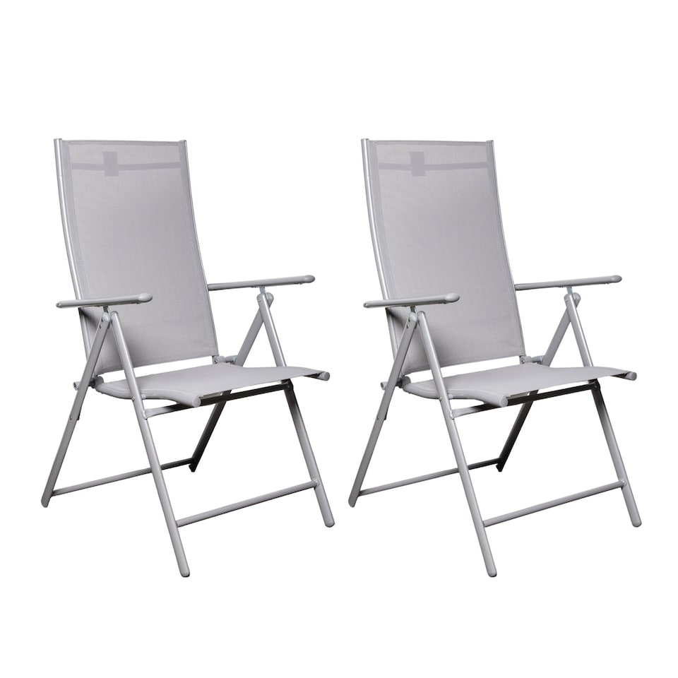 image 1 of Set of 2 Outdoor Garden Patio Multi Position Reclining Folding Chair in Grey