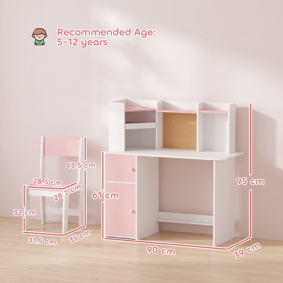 image 1 of AIYAPLAY Kids Desk and Chair Set w/ Cabinets for Ages 5-12 Years, Pink