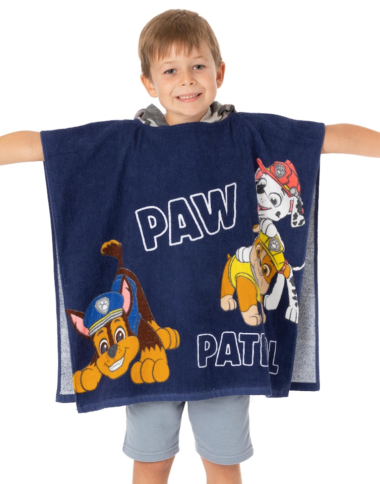 image 1 of Paw Patrol Towelling Poncho Boys | Kids Navy Grey Camo Marshall Rubble Chase Rescue Pups Bath Beach Towel | Hooded Cotton Robe One Size