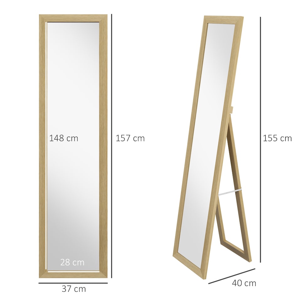 image 1 of HOMCOM Full Length Mirror Farmhouse Wall Mirror Hanging Freestanding Natural