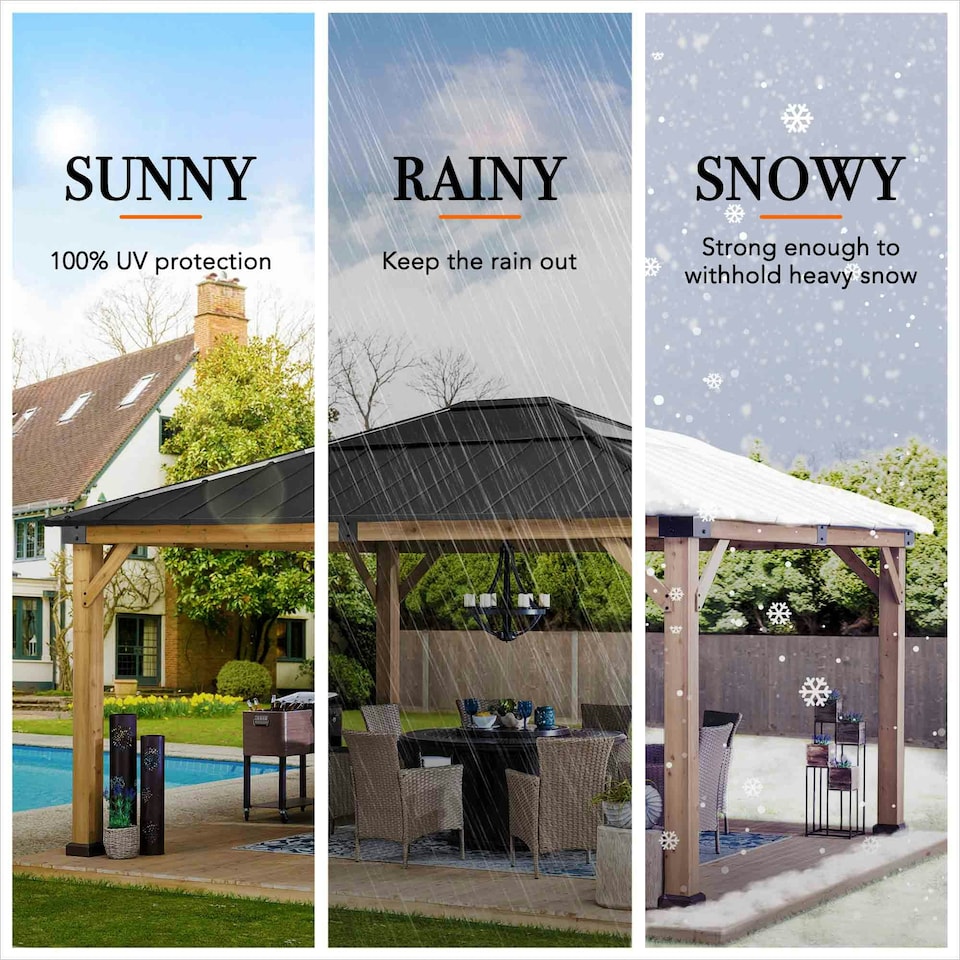 image 1 of Sunjoy 3.93m x 4.52m Cedar Wooden Gazebo ERNIR, Anthracite