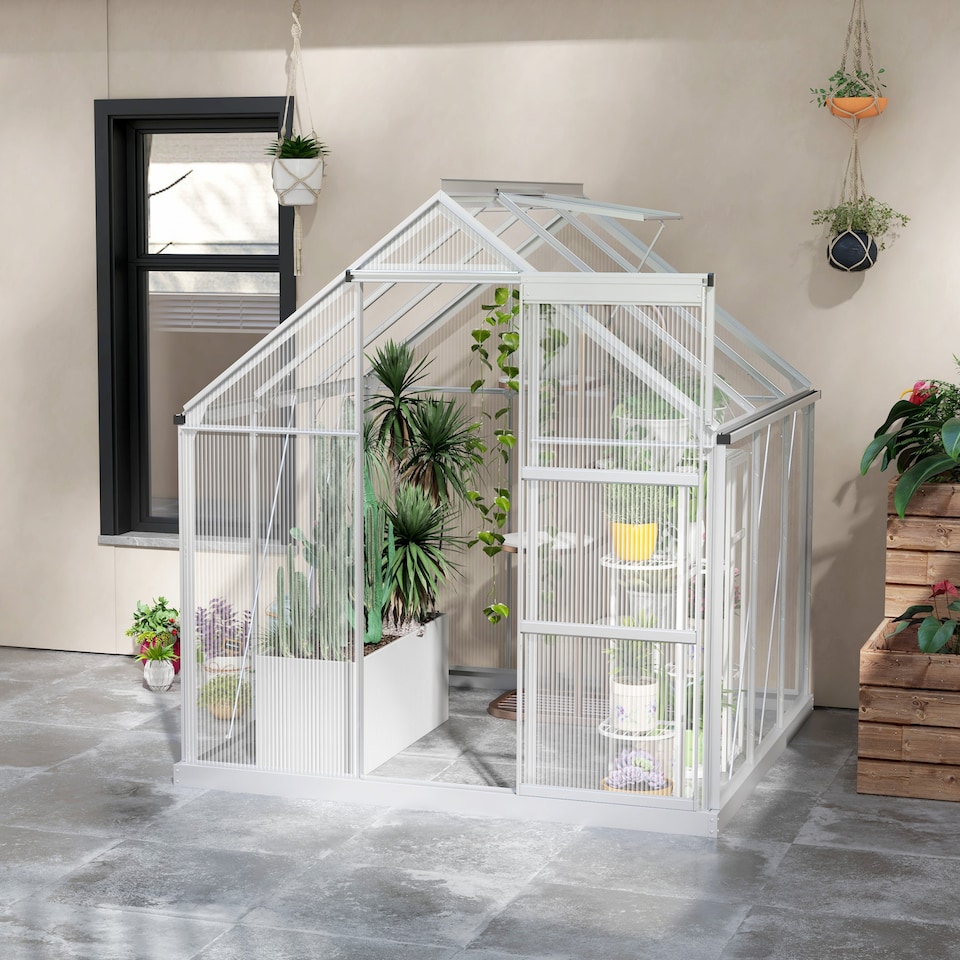image 1 of Outsunny 6 x 6ft Walk-In Polycarbonate Greenhouse with Foundation