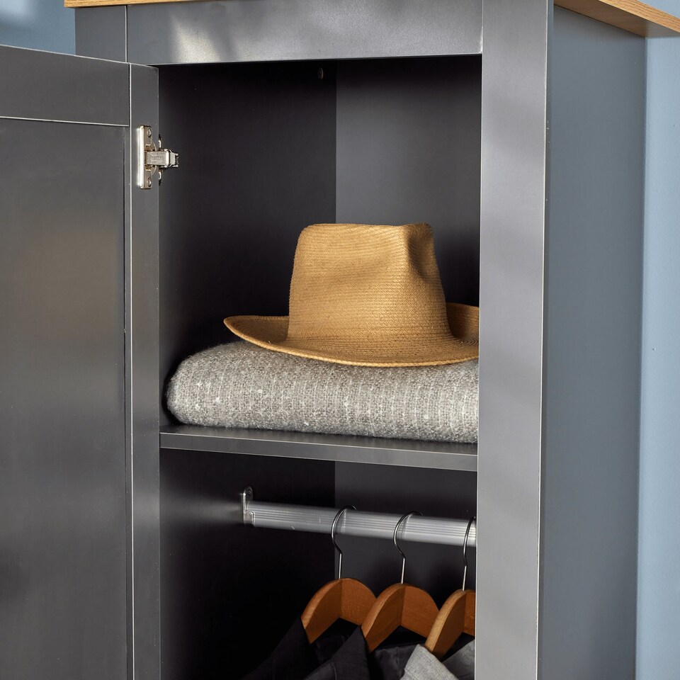 image 1 of Wardrobe 1 Door Hanging Rail Wood Bedroom Furniture Storage Unit Grey