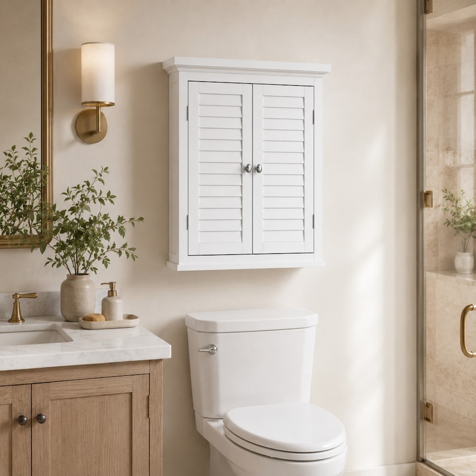 image 1 of Teamson Home Wooden Bathroom Wall Cabinet 2 Doors White