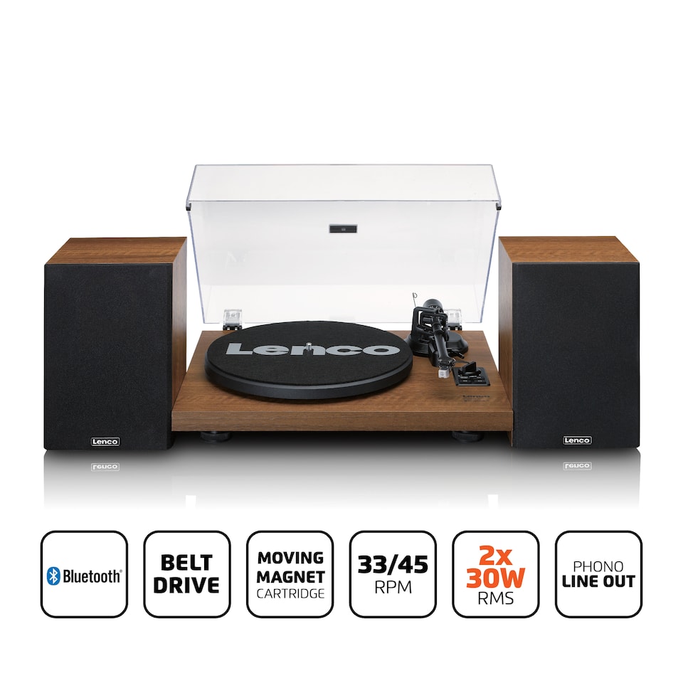 image 1 of Lenco LS-480WD - Turntable with Bluetooth Connectivity and Speakers, Wood