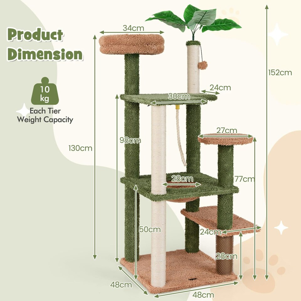 image 1 of COSTWAY 152cm Cat Tree Multi-level Large Cat Tower w/ Rope