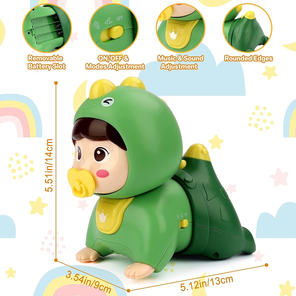 image 1 of Interactive Crawling Baby Doll Toy with Music & Lights (GREEN)