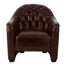 Classic Armchair with Buttoned Back,Leather Upholstered Chair, Luxe Accent Chair With Black Walnut Orb Feet Brown