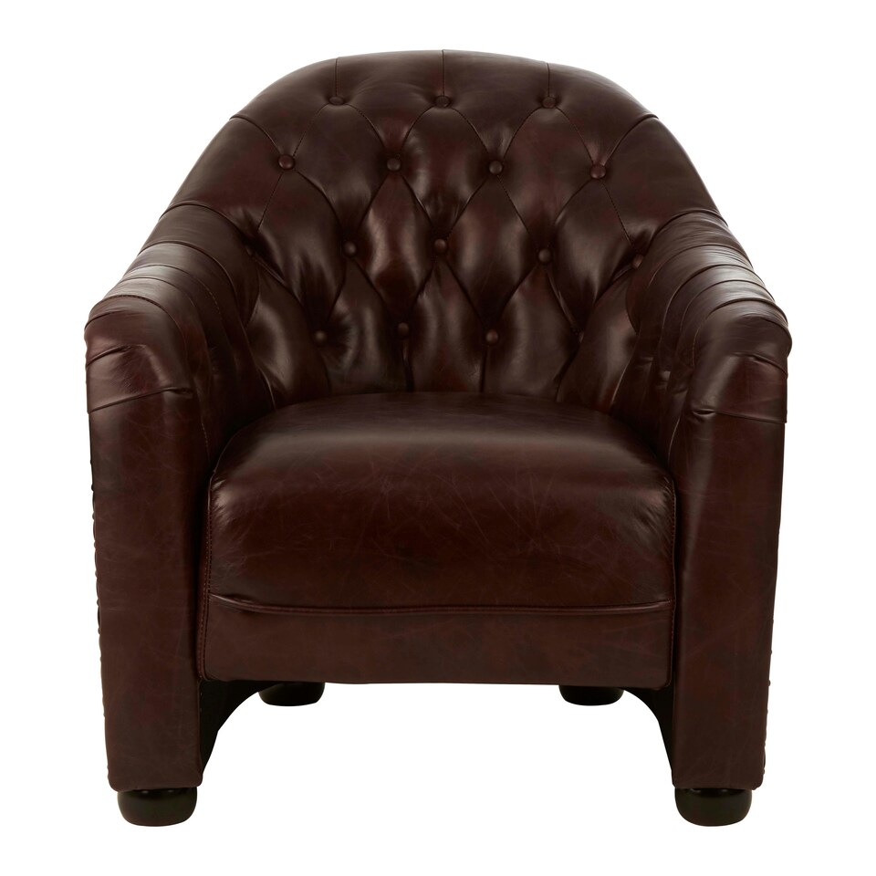 image 1 of Classic Armchair with Buttoned Back,Leather Upholstered Chair, Luxe Accent Chair With Black Walnut Orb Feet Brown