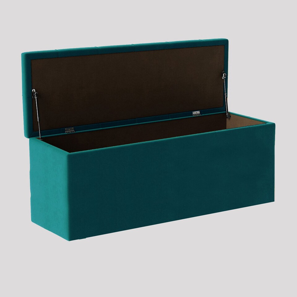 image 1 of 137cm Luna Chesterfield Ottoman Storage Box - Emerald Green Plush Velvet Upholstered Blanket Box