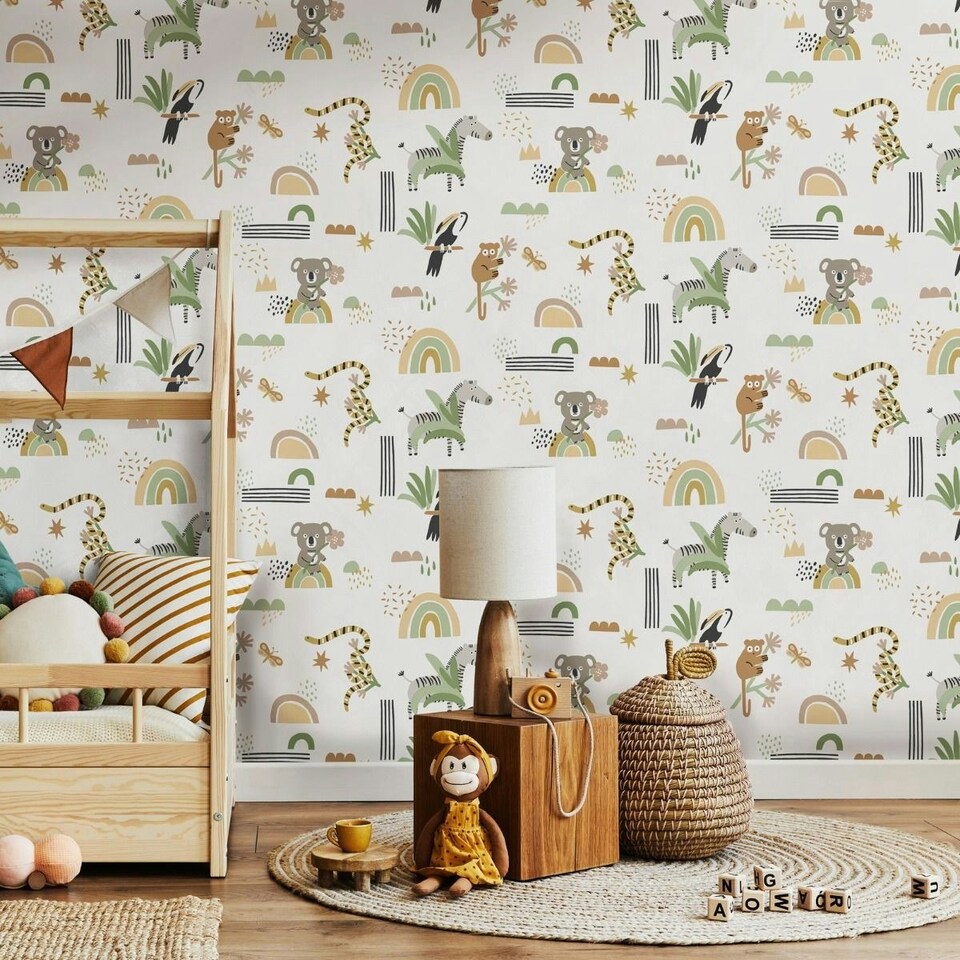 image 1 of Holden Décor Animals Wallpaper - Sage/Beige - 10m x 53cm Green