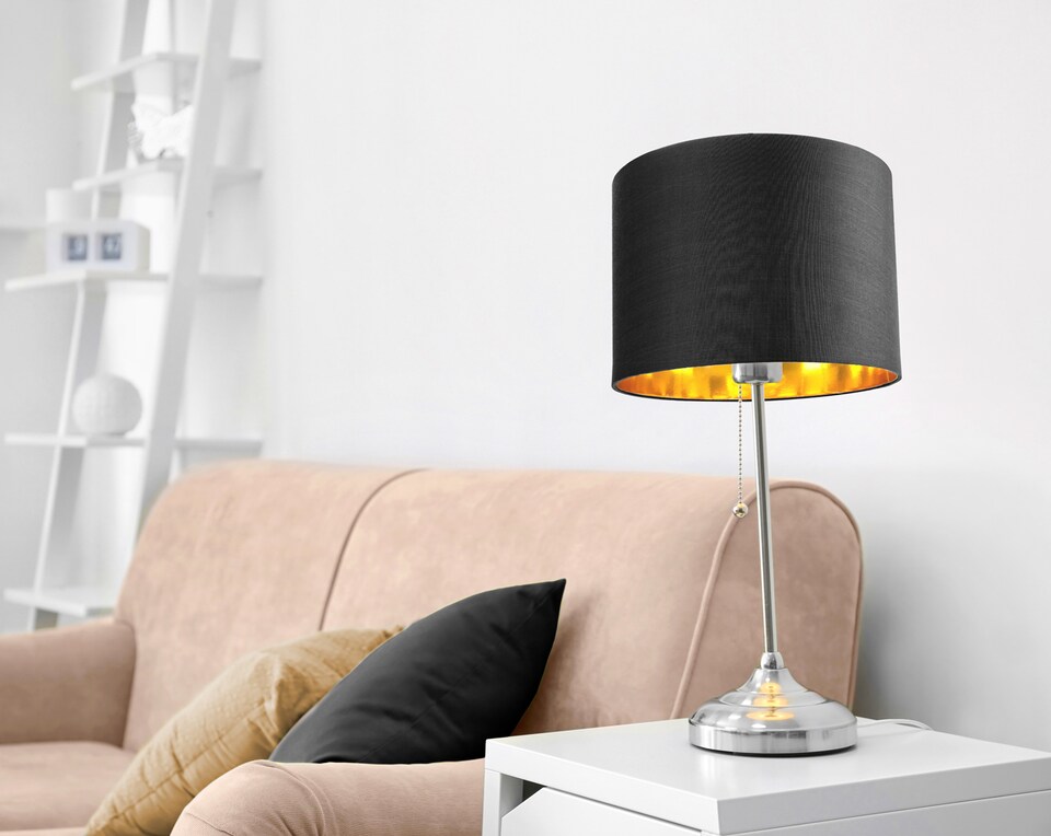 image 1 of Contemporary Black Cotton 10 Inch Table-Pendant Lamp Shade with Shiny Golden Inner | Black