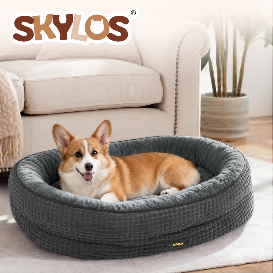 image 1 of Skylos Orthopedic Plush Dog Bed Soft Washable Pet Bed Grey Cosy Cushion L Size | Grey | L | L