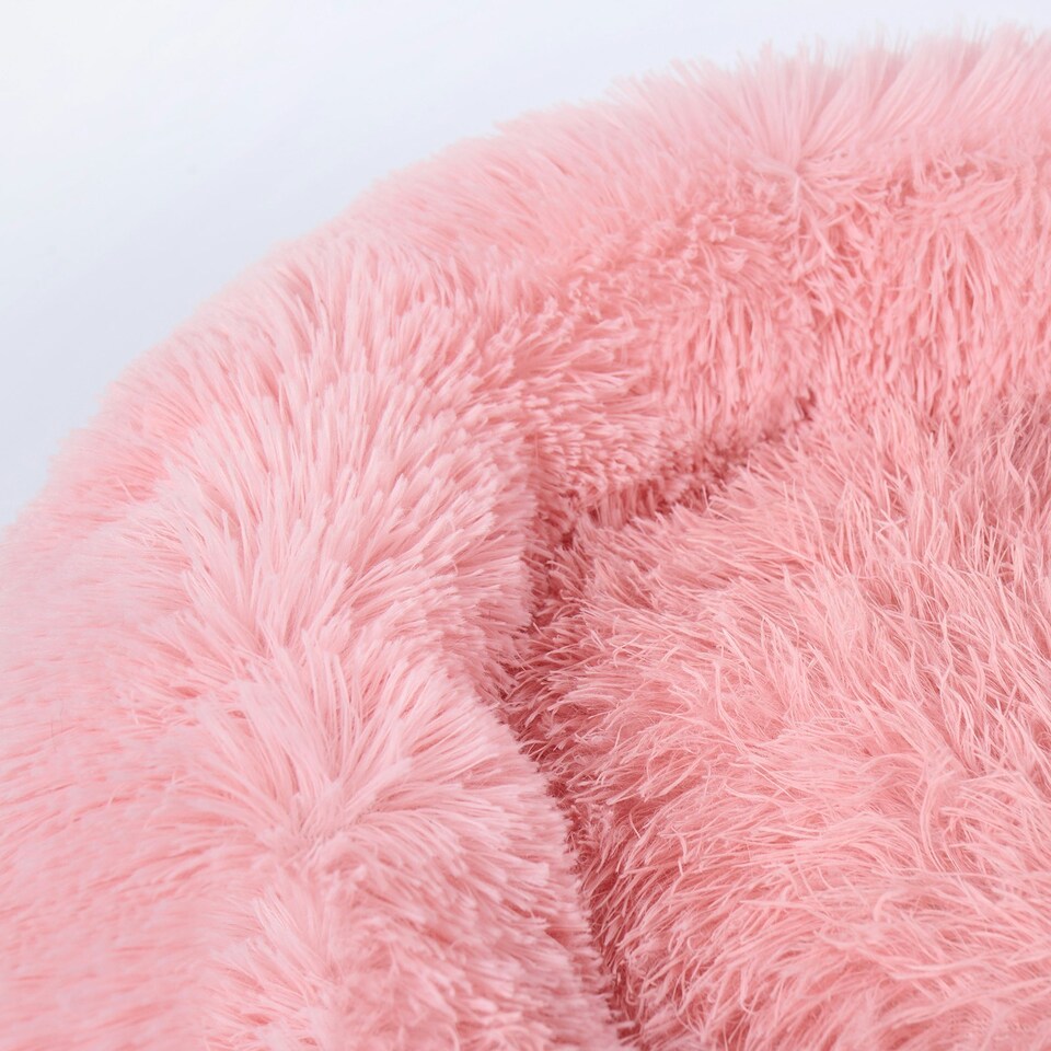 image 1 of OHS Round Fluffy Calming Pet Dog Plush Cushion Bed, Medium - Blush Pink