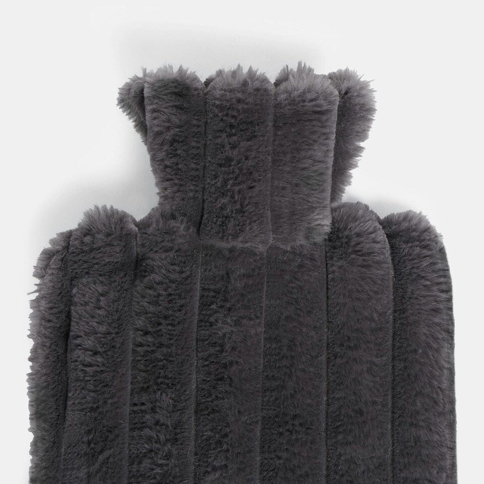 image 1 of OHS 2L Hot Water Bottle & Soft Plush Faux Fur Ribbed Cover - Charcoal