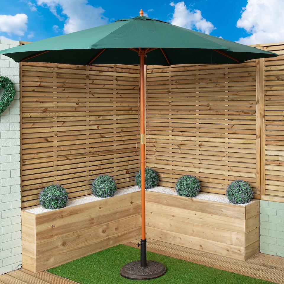 image 1 of Samuel Alexander 2.7m Outdoor Wooden Garden Parasol Sun Shade with Carry Bag in Green