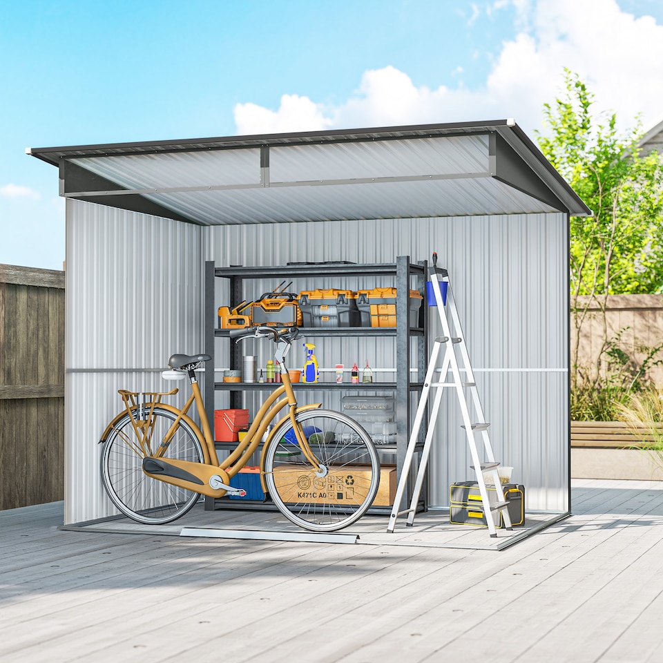 image 1 of Outsunny Garden Shed Outdoor Storage Tool Organiser w/ Double Sliding Door | Grey | Light Grey