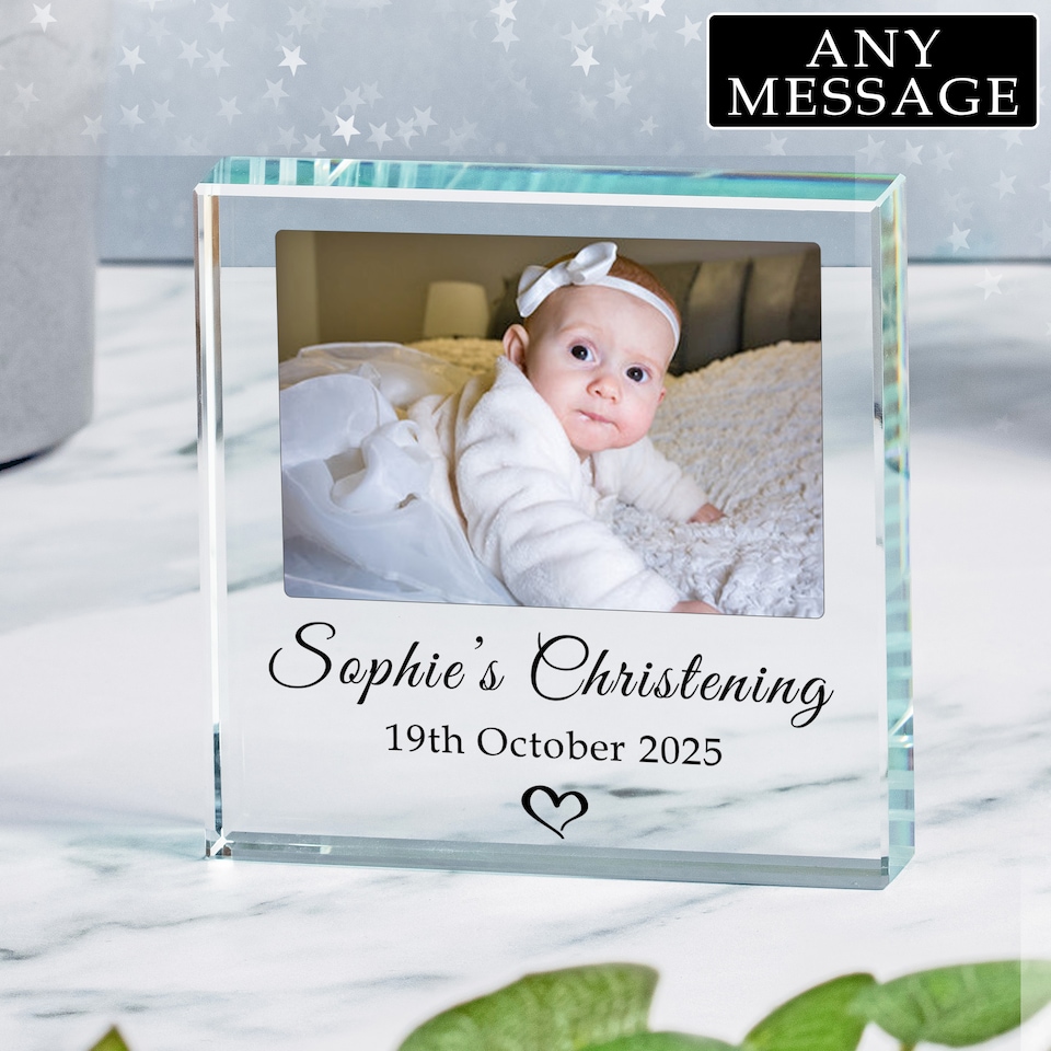 image 1 of Personalised Christening New Baby Glass Token for Baby