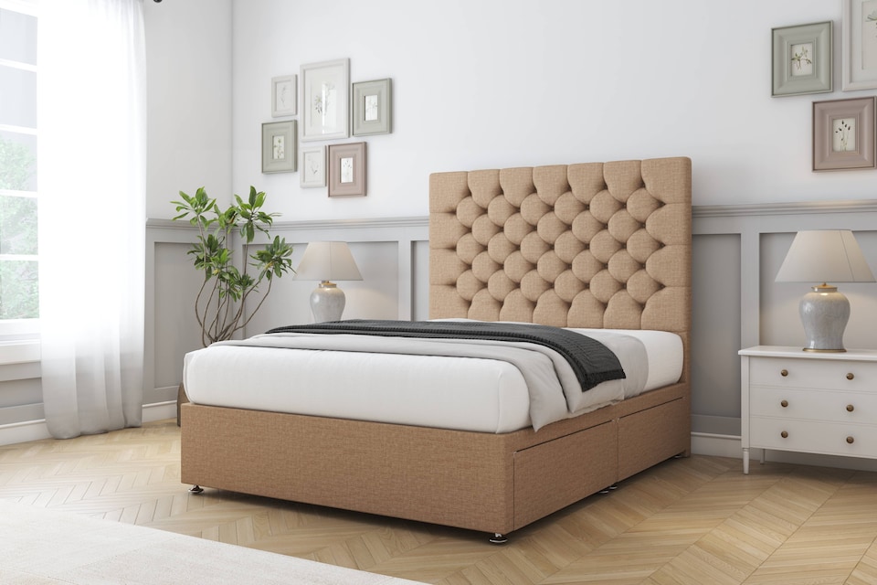 image 1 of Sloomy Mayfair Latte Dumfries Divan Bed With Mattress No Drawers With 54" Floor Standing Headboard 3' Single | Brown | Latte | Single | 1