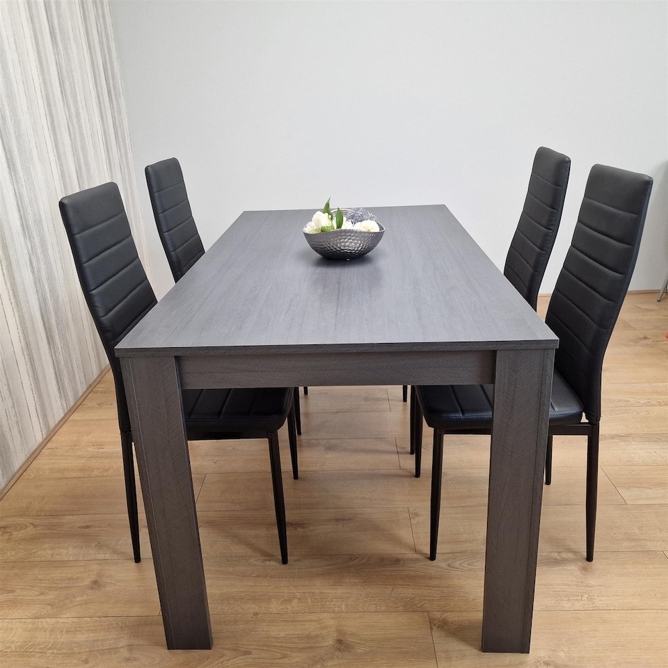 image 1 of Dining Table and 4 Chairs Black Dark Grey Faux Leather Chairs Wood Dining Set Furniture