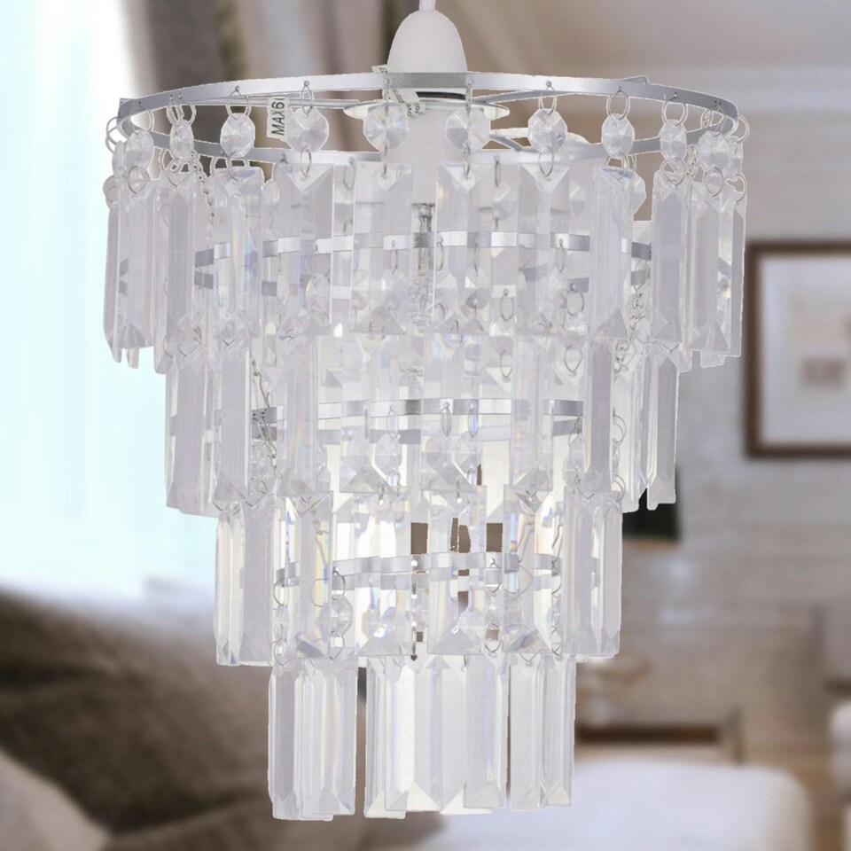 image 1 of First Choice Lighting Set of 2 Clear Acrylic 4 Tier Easy Fit Light Shades Clear | Chrome