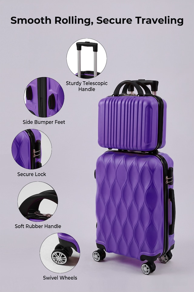 image 1 of Living and Home 2-Piece Hard Shell Suitcase Set - Purple 20" & 14"