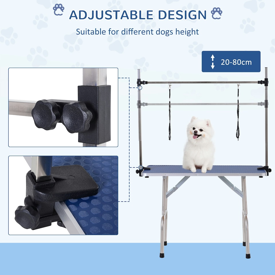 image 1 of PawHut Metal Adjustable Dog Grooming Table Rubber Top 2 Safety Slings Mesh