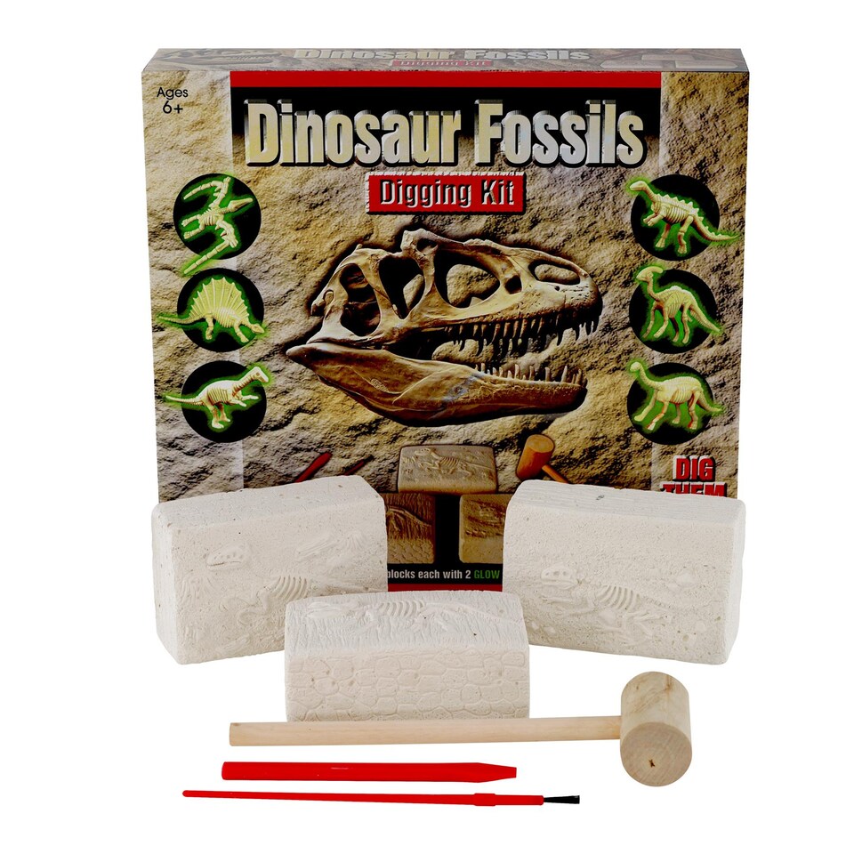 image 1 of The Magic Toy Shop Dinosaur Fossils Digging Excavation Kit Glow in the Dark Science Toy