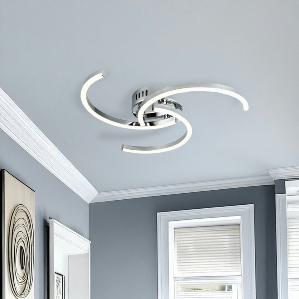 image 1 of First Choice Lighting Curve Chrome LED Flush Ceiling Light Chrome