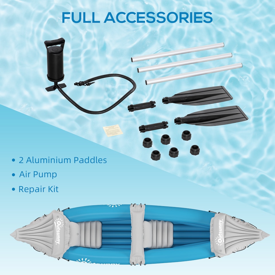 image 1 of Outsunny Inflatable Kayak Two-Person Inflatable Boat w/ Air Pump, Blue | Blue