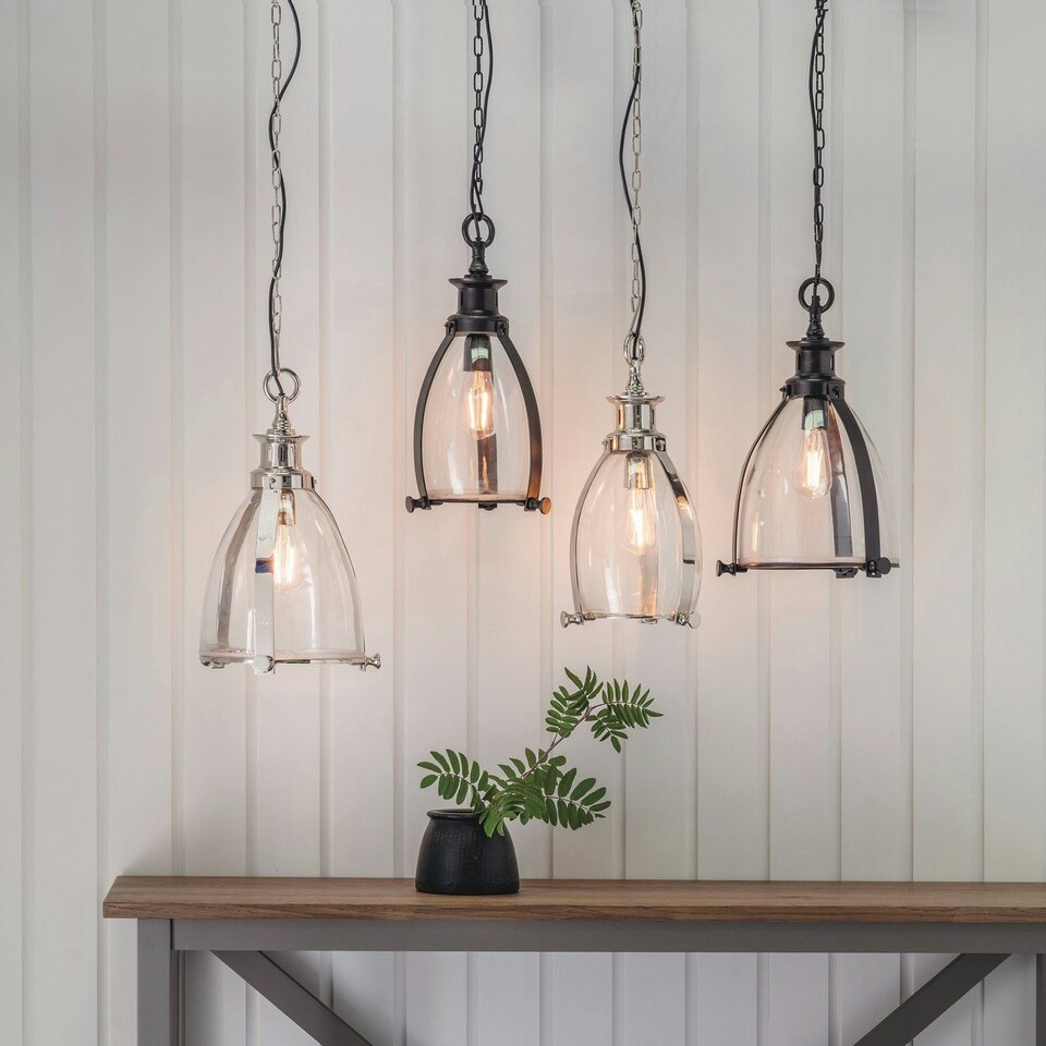 image 1 of Ceiling Pendant Light Clear Glass, Polished Nickel, E27