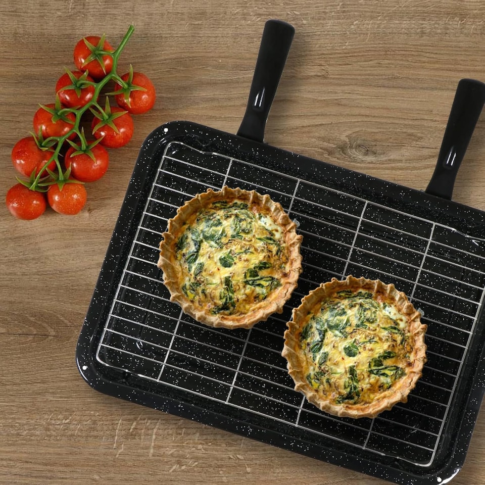 image 1 of SPARES2GO Universal Large Non-Stick Oven Grill Pan Rack with Dual Detachable Handles 420mm x 300mm