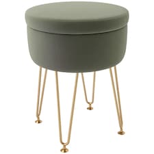 HOMCOM 5L Velvet Storage Ottoman, Modern Round Footstool with Metal Hairpin Legs and Removable Lid, Dressing Table Stool Side Table for Hallway, Bedroom, Living Room, 33 x 33 x 43 cm, Green