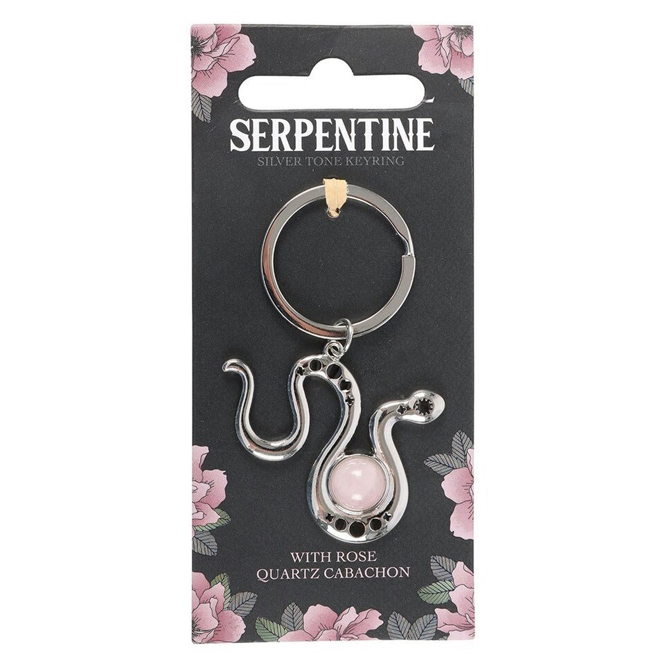 image 1 of Something Different Serpentine Snake Rose Quartz Keyring - Silver/Pink - One Size