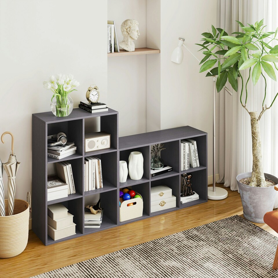 image 1 of HOMCOM 6-Cube Bookshelf, Display Shelving Unit for Home Office, Grey