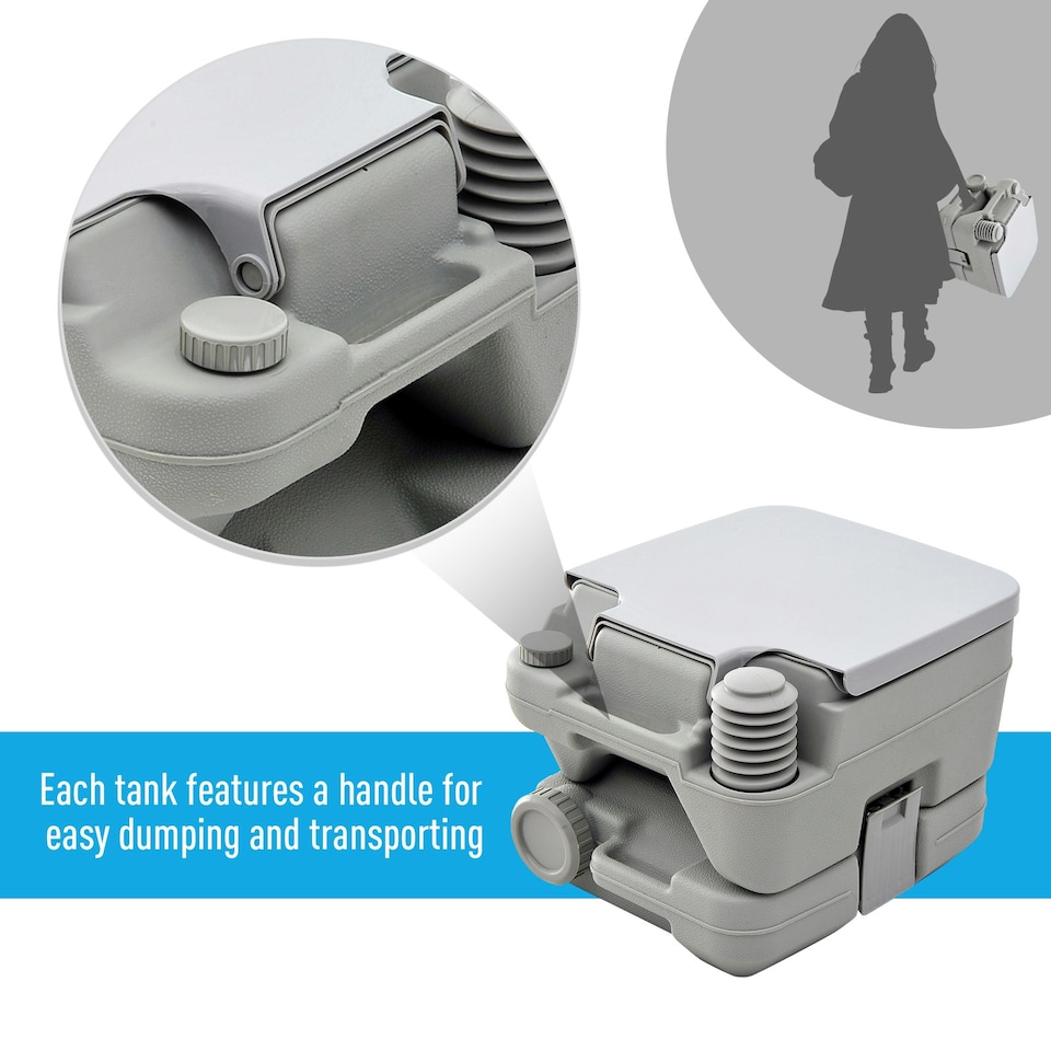 image 1 of HOMCOM 10L Portable Travel Toilet Outdoor Camping with 2 Detachable Tanks Grey