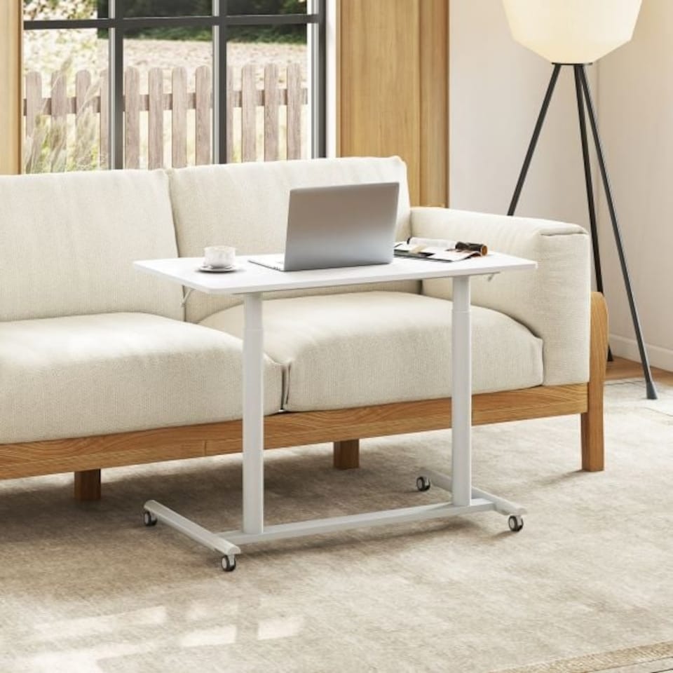 image 1 of COSTWAY Adjustable Height C-Shaped Mobile Standing Desk White White