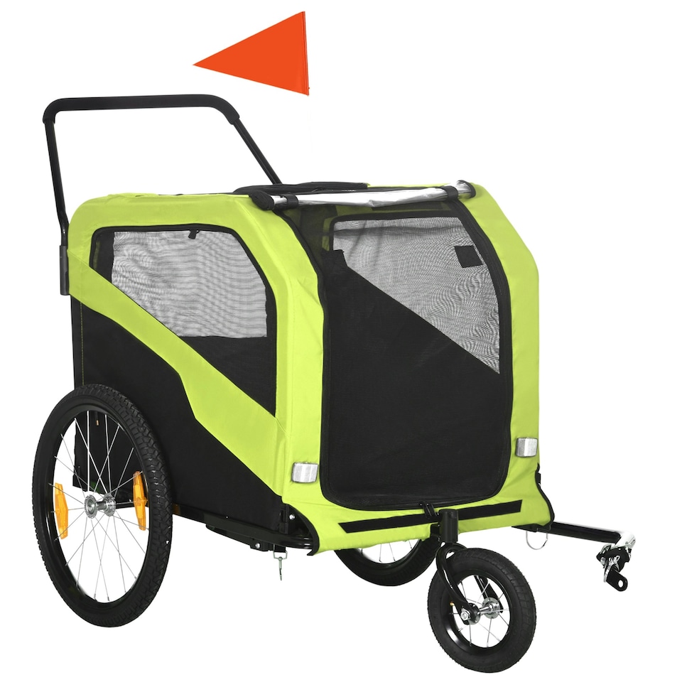image 1 of PawHut 2 in 1 Dog Bike Trailer Pet Stroller for Large Dogs W/ Hitch - Green
