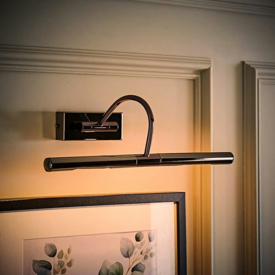 image 1 of ValueLights Adjustable Black Chrome Display Lamp Twin Picture Wall Light - Mains Powered + LED Bulb | Black