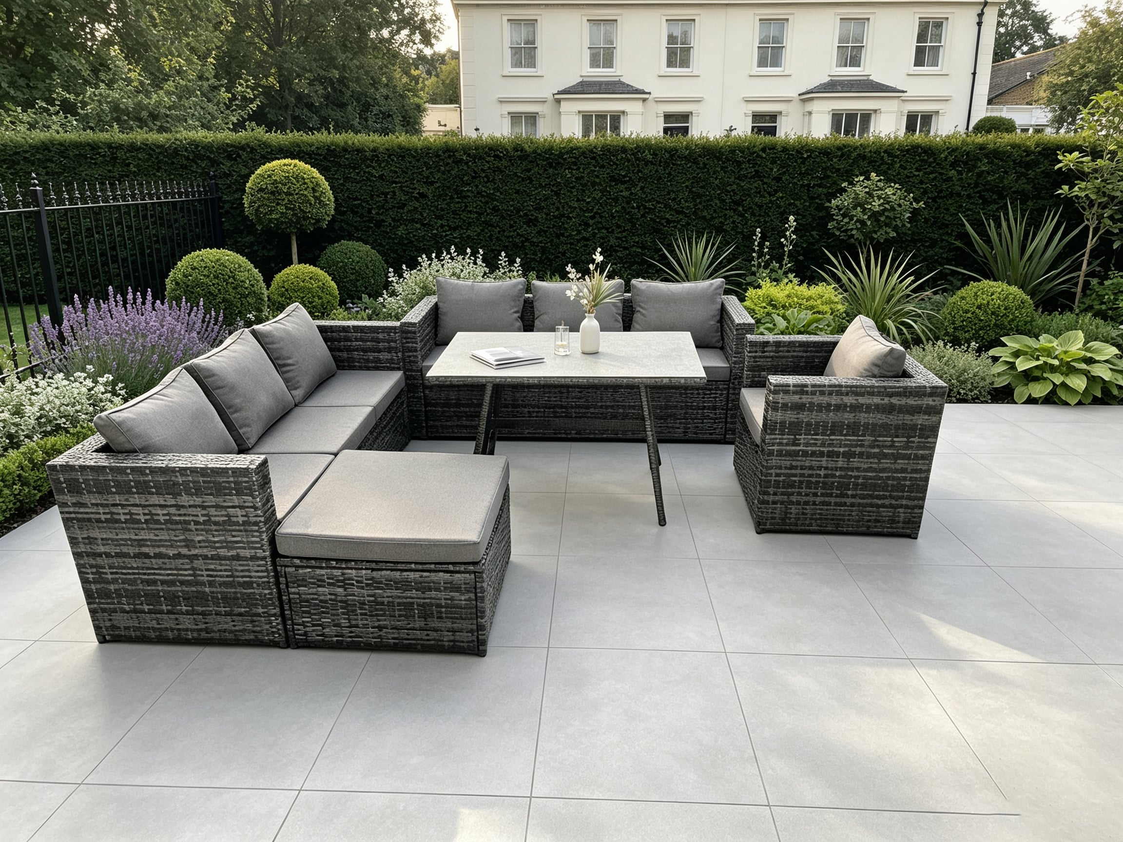 Fimous 8 Seater Lounge Rattan Sofa Dining Set Table Chair Garden Furniture Outdoor